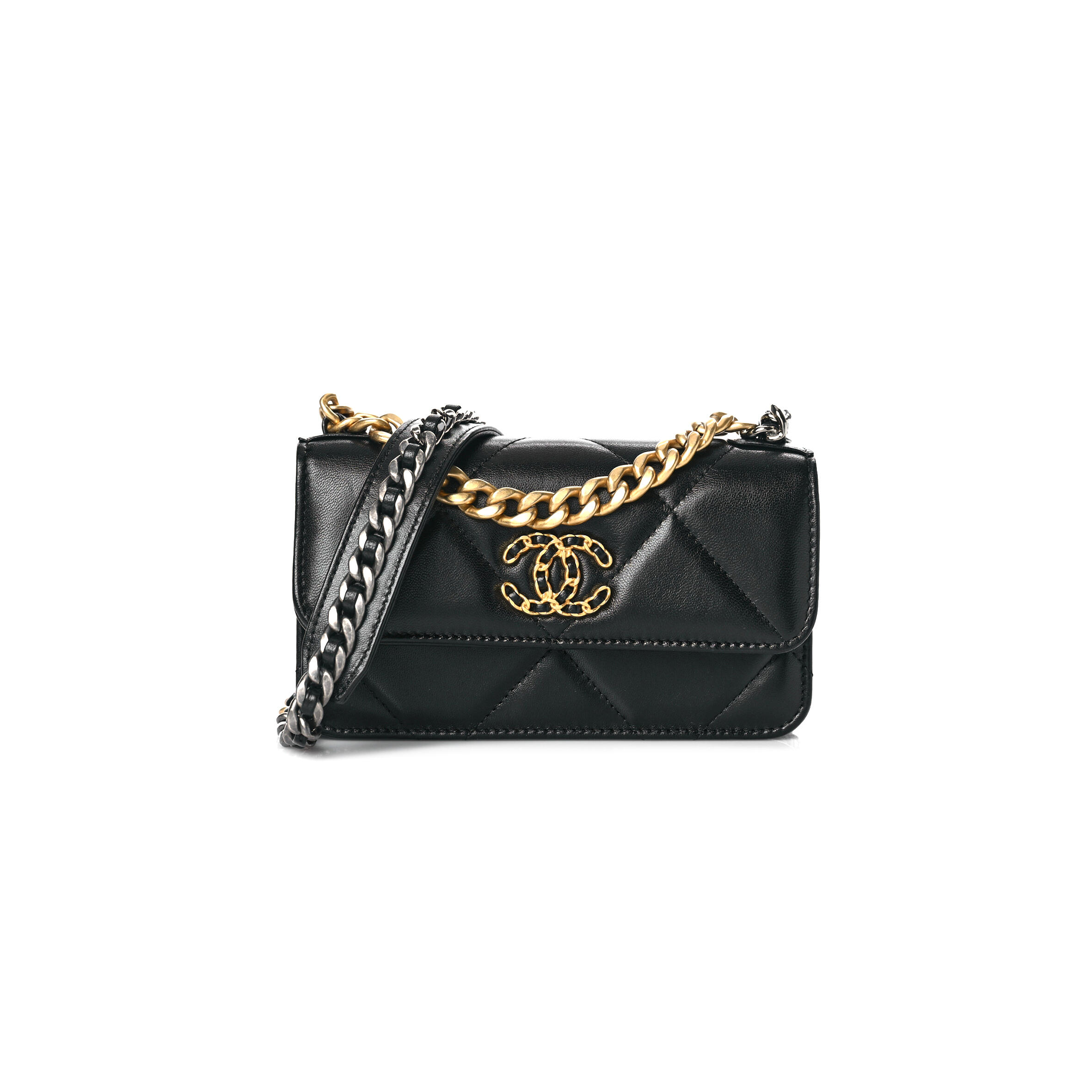 CHANEL LAMBSKIN QUILTED 19 FLAP PHONE HOLDER WITH CHAIN AP3067 B04852 94305 (17*10.5*3cm)